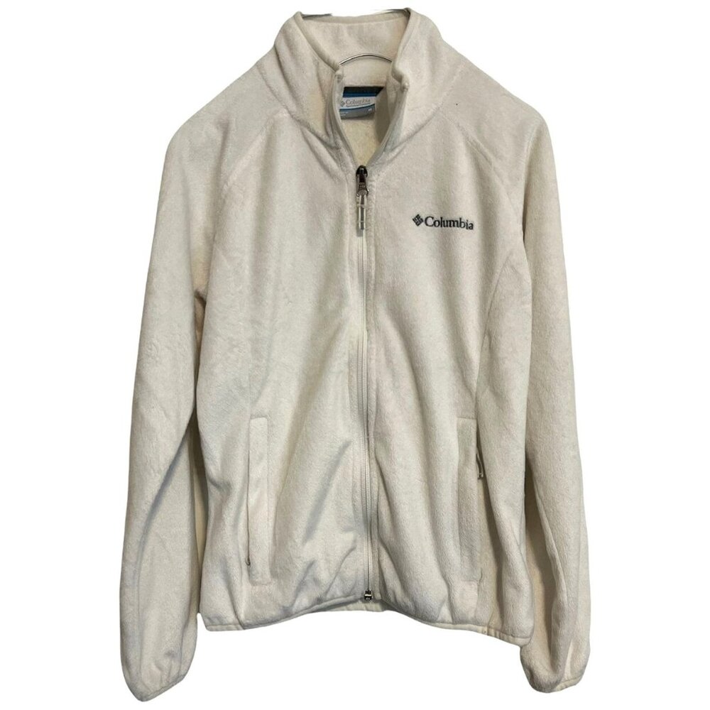 Columbia Fleece Jacket Girls White Full Zip Pockets Long Sleeve Size M